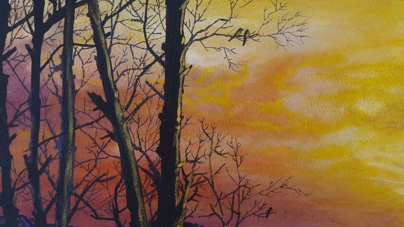 Beautiful ORIGINAL Art Acrylic SUNSET LAKE LANDSCAPE Painting by SA Artist, Cherie Roe Dirksen