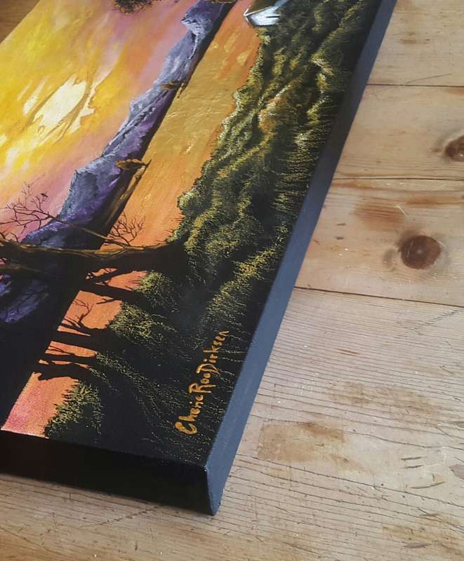 Beautiful ORIGINAL Art Acrylic SUNSET LAKE LANDSCAPE Painting by SA Artist, Cherie Roe Dirksen