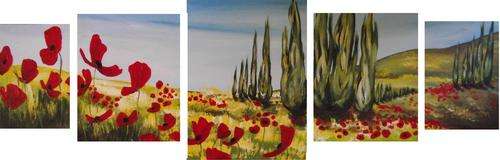 'TRANQUIL RED POPPY FIELD' -- 5 Panel Original Painting by Cherie Roe Dirksen --- 940 x 305