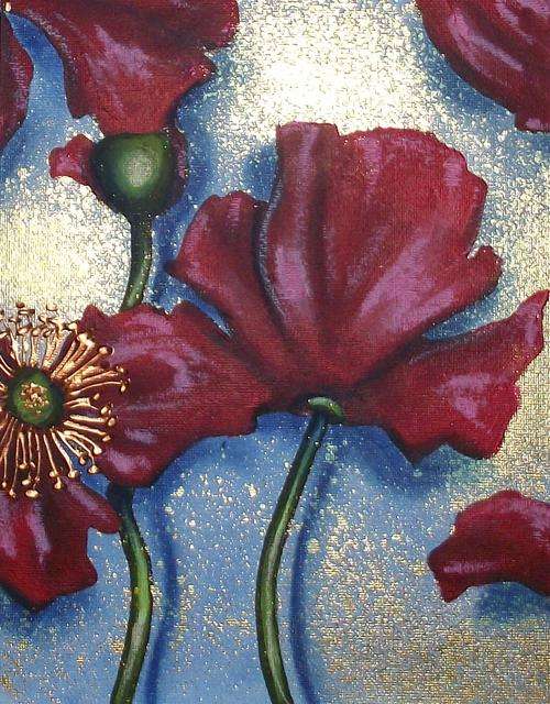 RED POPPY ART ORIGINAL ACRYLIC BY SOUTH AFRICAN ARTIST CHERIE ROE DIRKSEN