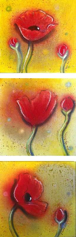'RED POPPY TRIO' --- 3 Panel Painting by SA artist, Cherie Roe Dirksen --- 255 x 762