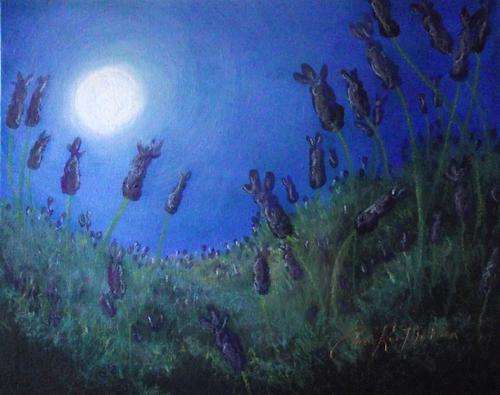 'LAVENDERS IN THE MOONLIGHT' ---Painting by SA artist, Cherie Roe Dirksen --- 455 X 355
