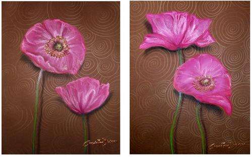 'PINK POPPIES' --- 2 Original Artworks by SA artist, Cherie Roe Dirksen --- FREE P&P