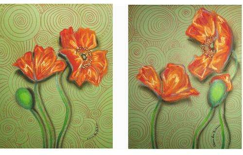 'ORANGE POPPIES' ---  2 Original Artworks by SA artist