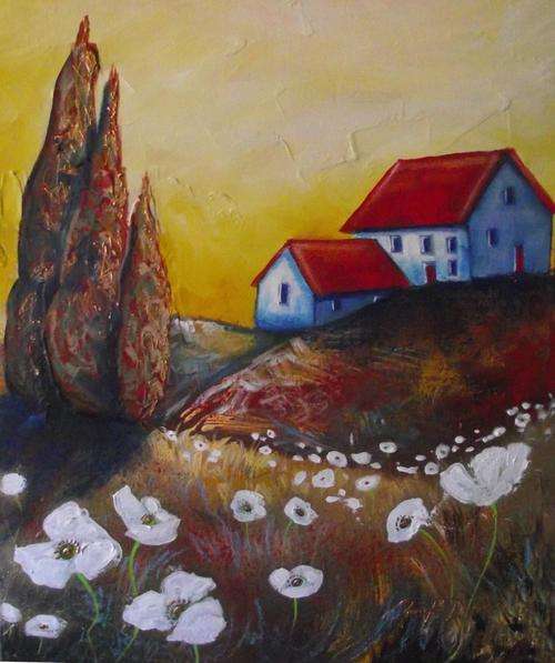 'AUTUMN COUNTRY COTTAGE' --- Original Painting by SA artist --- 405 x 505
