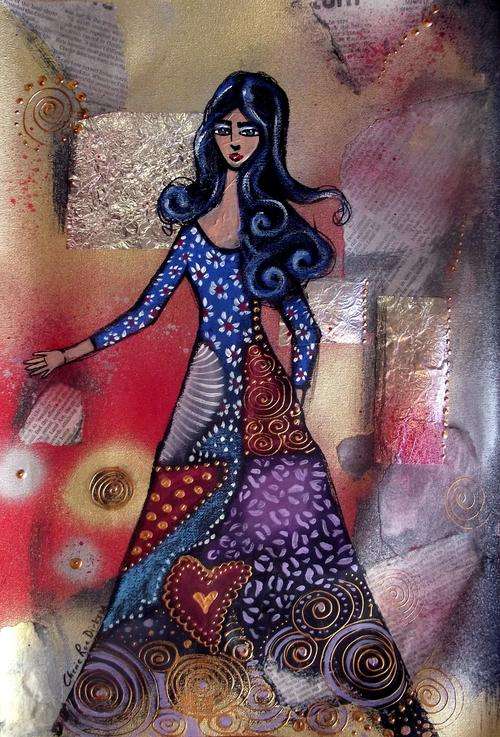 'PATCHWORK GIRL' --- Original Painting by SA artist, Cherie Roe Dirksen --- 300 x 450