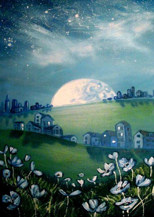 'MOON RISE OVER THE CITY' ---  Original Painting by SA artist --- 255 X 355