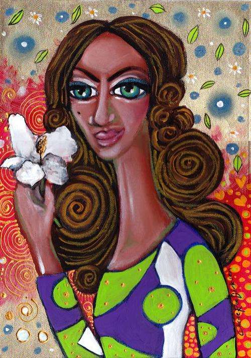 'PATTERNED LADY' ---  FREE P&P --- Original Painting by Cherie Roe Dirksen --- 255 X 355