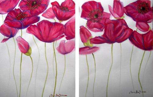 'PINK POPPIES' --- SET OF 2  Original Acrylic Paintings by Cherie Roe Dirksen