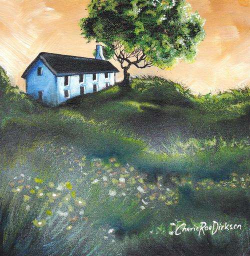 'HOUSE IN THE FIELDS II' ---  Original Acrylic Painting by Cherie Roe Dirksen --- 255 x 255