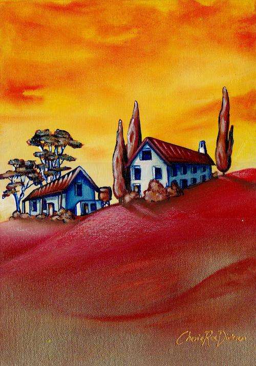 'COUNTRY COTTAGES' ---  Original Acrylic Painting by Cherie Roe Dirksen --- 255mm x 355mm