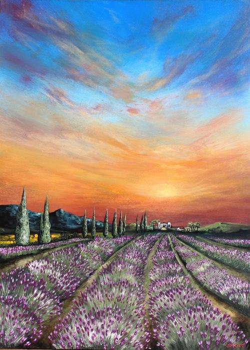 FREE COURIER - "Lavender Field" - HUGE (Over 1.2m) Original Painting - Gallery Price: R15000