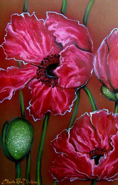 'PINK POPPIES' - 310 x 480 -  Original Pastel by Cherie Roe Dirksen - GALLERY PRICE: R1200
