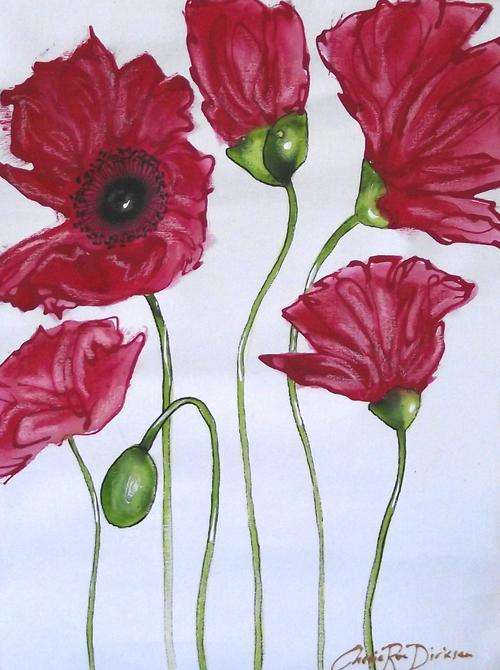 'RED POPPIES' - 300 x 400 -  Original Acrylic by Cherie Roe Dirksen - GALLERY PRICE: R1200