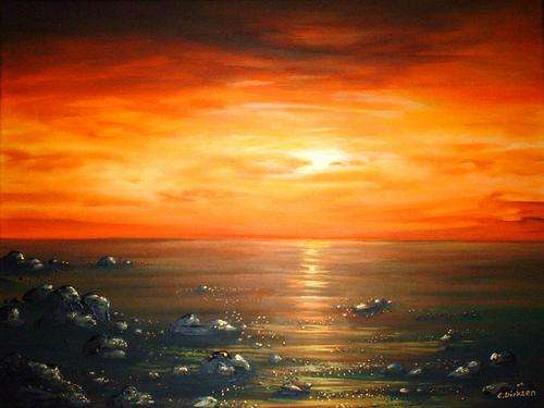 Cherie Dirksen Original - 'RED ATLANTIC SUNSET' - Acrylic on Stretched Canvas  - FREE COURIER!!!