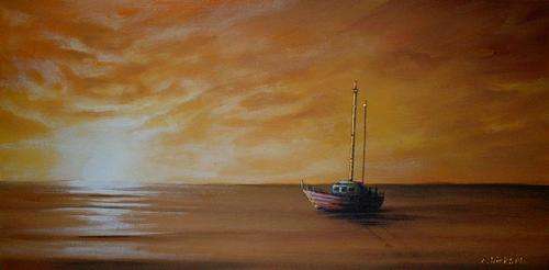 Cherie Dirksen Original - 'YELLOW SUNSET AT SEA'' - 510mm x 255mm