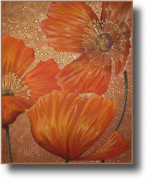 Cherie Dirksen Original LARGE Floral Artwork ---  'Orange Poppies' --- 480mm x 600mm