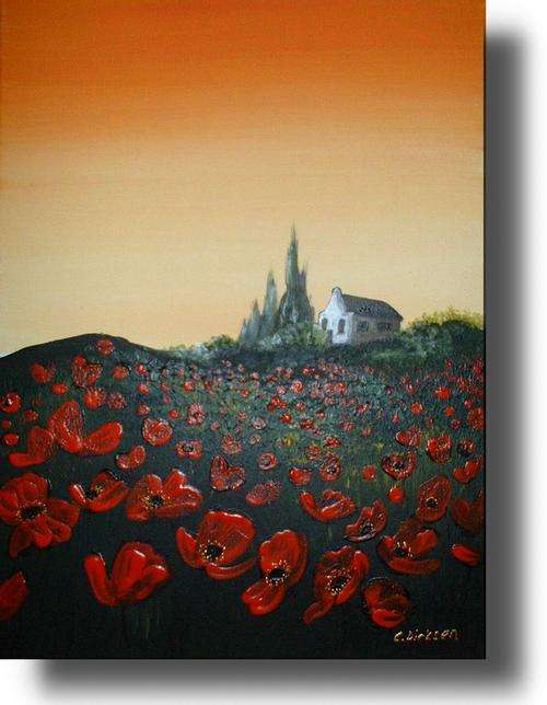 Cherie Dirksen Original - 'POPPY FIELD COTTAGE' - 305mm x 405mm