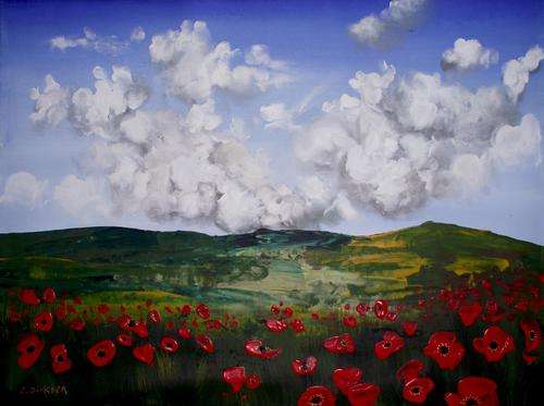 Original Acrylic Painting by SA Artist, C Dirksen  ---  'POPPY FIELD'  ---  610mm x 460mm