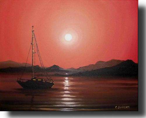 R1 starting price for 2 DAYS ONLY!!! ---  Cherie Dirksen Original Painting --- 'RED SUNSET SAILING'