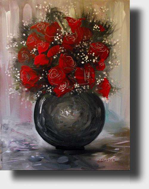 'VASE OF ROSES' - Original Painting by South African Artist, Cherie Dirksen