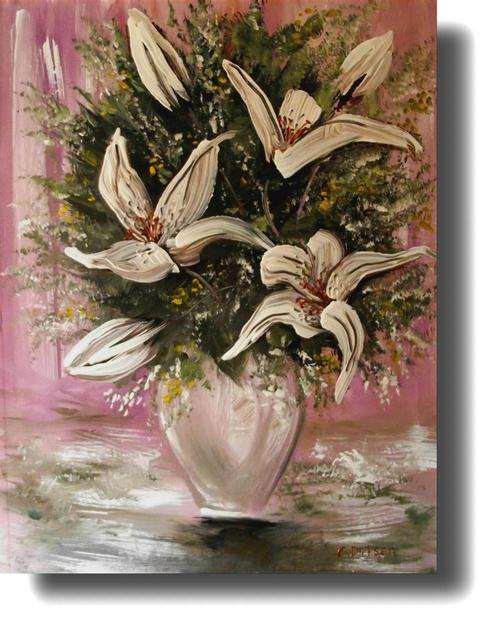 'VASE OF TIGER LILIES' - Original Painting by South African Artist, Cherie Dirksen