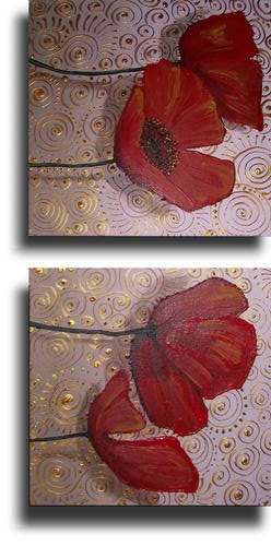 'RED POPPY DUO' ---  A set of 2 Original Acrylic Paintings by SA artist, Cherie Dirksen