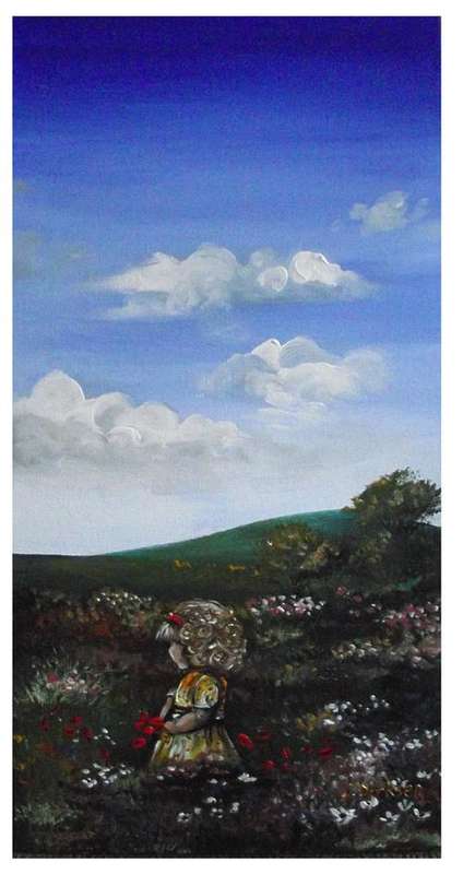 'PICKING FLOWERS' --- 25cm x 51cm --- Original Acrylic Painting by SA artist, Cherie Dirksen