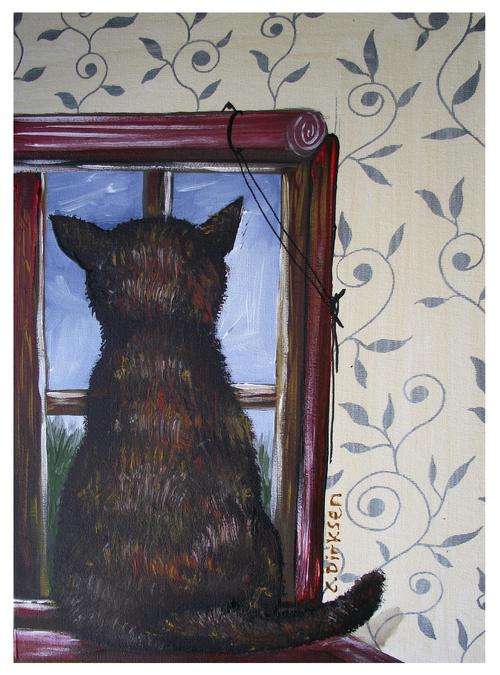 'CAT IN THE WINDOW' ---  Original Acrylic Painting by SA artist, Cherie Dirksen