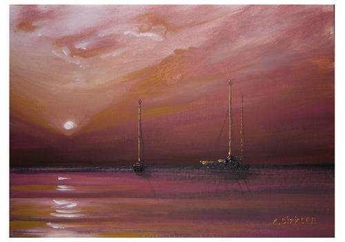 'PINK SUNSET YACHTING' ---  Original Acrylic Painting by SA artist, Cherie Dirksen