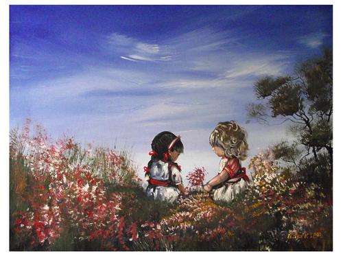 'PLAYING IN THE GARDEN' - LARGE (61cm x 46cm) Original Painting by SA Artist, Cherie Dirksen