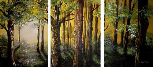 'SUNLIGHT IN THE FOREST' ---  Original TRIPTYCH Acrylic Painting by SA artist, Cherie Dirksen