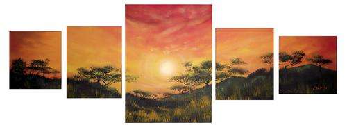'RED AFRICAN SUNSET' ---  Original 5 Panel Acrylic Painting by SA artist, Cherie Dirksen