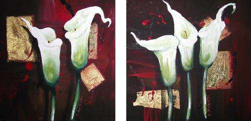 'WHITE CALLA LILIES' ---  2 x Original Acrylic Paintings by SA artist, Cherie Dirksen