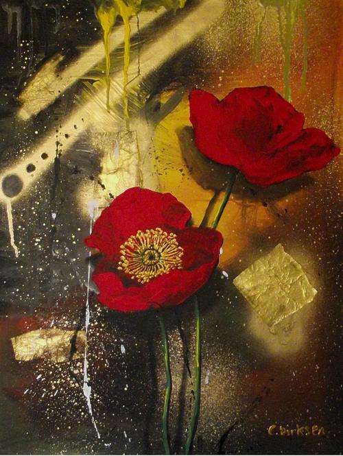 RED POPPIES - Cherie Dirksen LARGE Original Painting --- FREE COURIER --- 'BEAUTY OUT OF CHAOS'