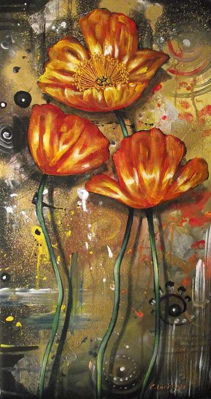 WINTER CLEARANCE SALE --- 'Orange Poppies' - Original by Cherie Roe Dirksen --- 380 x 760