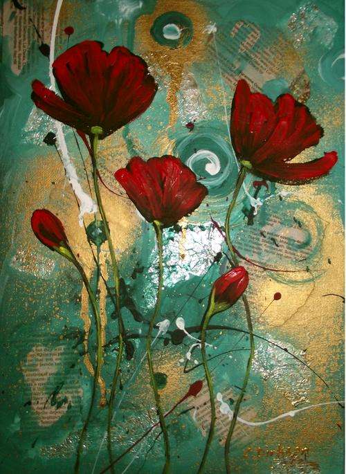 RED JADED POPPIES I BY CHERIE DIRKSEN