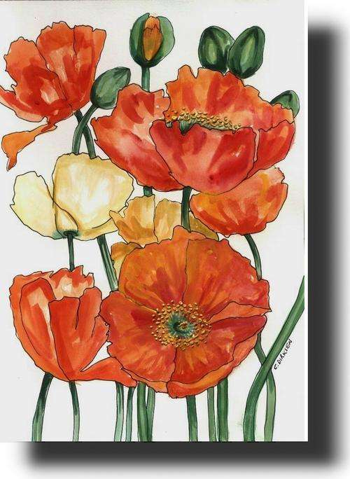 poppy floral original south african artist cherie dirksen small painting watercolour flowers