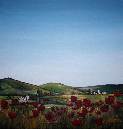 LOOKING THROUGH THE RED POPPY FIELD ---  ORIGINAL Painting  --  SA Artist, Cherie Dirksen