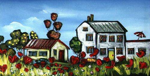HOUSES IN THE COUNTRY ---  ORIGINAL Painting  --  SA Artist, Cherie Dirksen