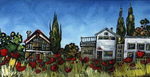 HOUSES IN THE COUNTRY II ---  ORIGINAL Painting  --  SA Artist, Cherie Dirksen