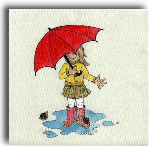 'Fun in the Rain' --- Original BOX FRAMED Artwork from the Emma Bucket series by Cherie Dirksen