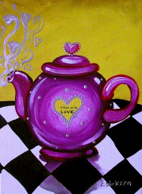 'TEAPOT - MADE WITH LOVE' --- Original Acrylic Painting by Cherie Roe Dirksen --- 203 x 305