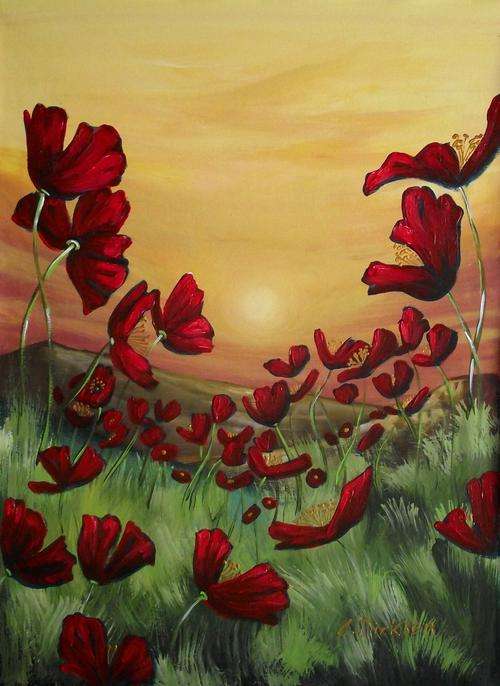 'POPPY ENLIGHTENMENT' --- Original Acrylic Painting by Cherie Roe Dirksen --- 610 x 460