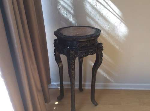 Chinese carved tall stand with marble inlay