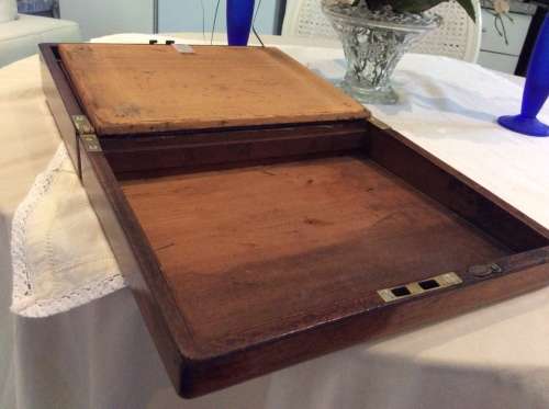 Antique oak writing slope in beautiful condition with key