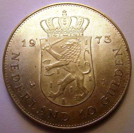 $$$ 1973 Nederland 10 Gulden - 25 GRAMS of .720 PURE SILVER Bullion ! $$$