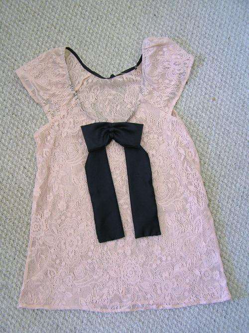 Ladies lace blouse with black bow detail L