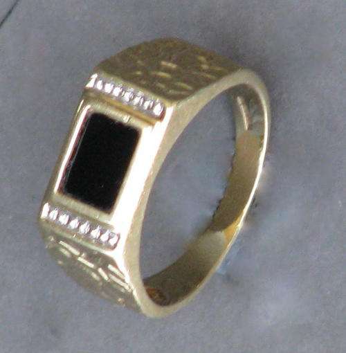 Genuine Black Onyx Stone & 14 Real Diamonds 9ct Gold. View Details.