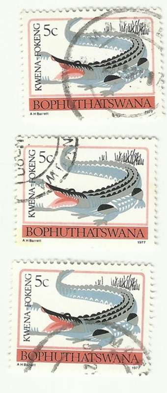 Bophuthatswana 1977 crocodile 5c 3 stamps used